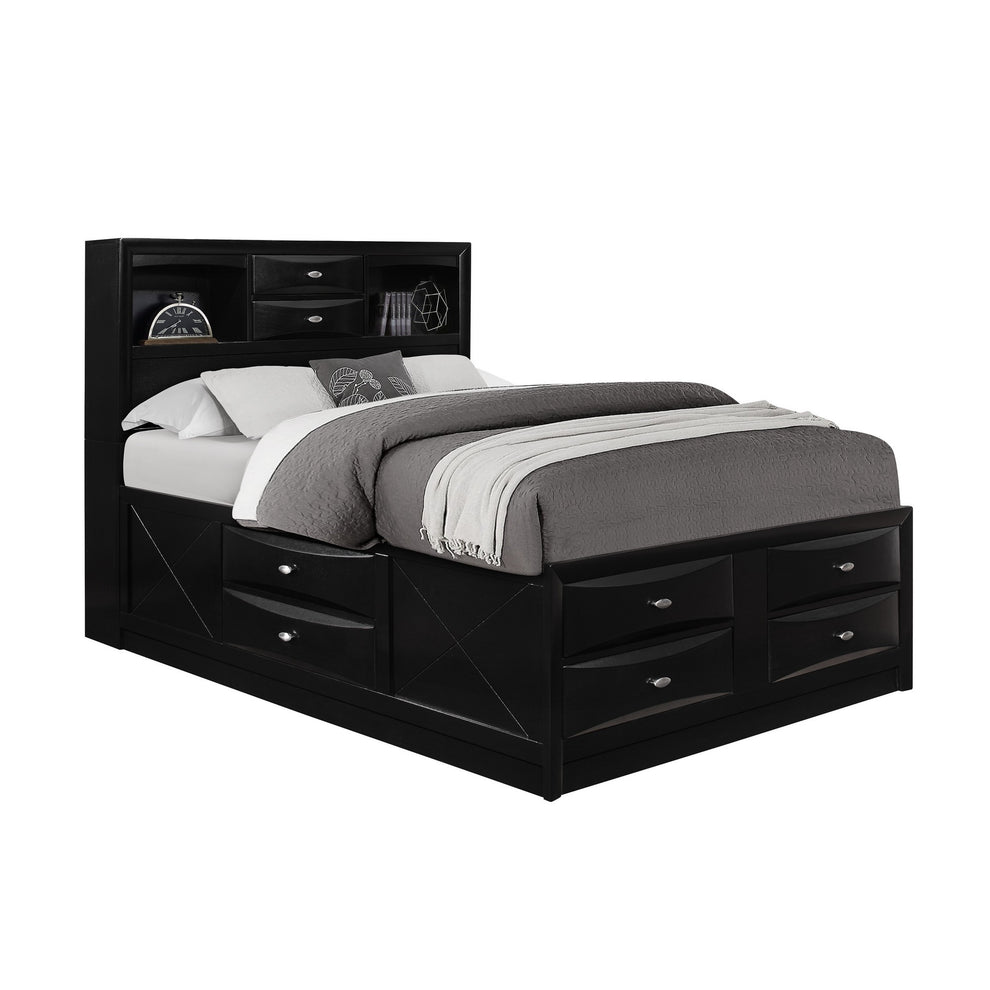 Black Veneer Queen Bed With Bookcase Headboard 10 Drawers By Homeroots | Beds | Modishstore - 3
