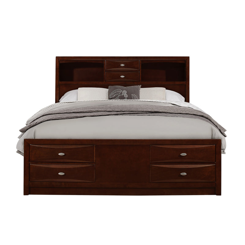New Merlot Veneer Full Bed With Bookcase Headboard 10 Drawers By Homeroots | Beds | Modishstore
