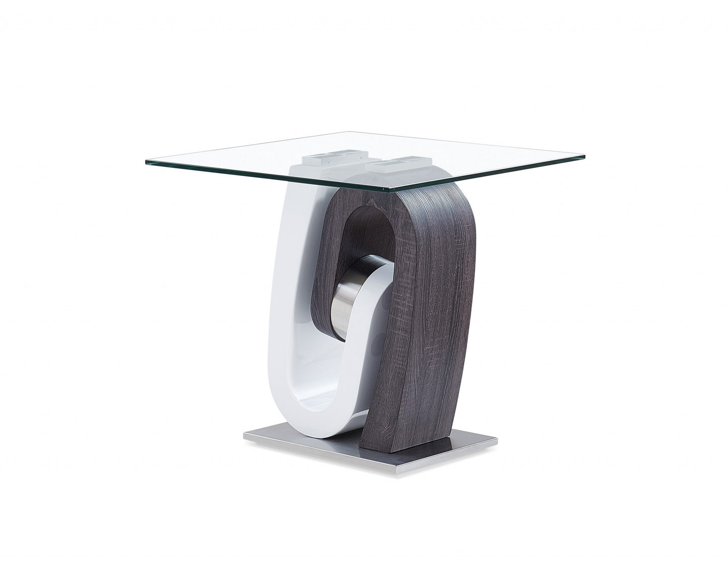 White and Dark Grey Ultra modern Glass top End Table By Homeroots | End Tables | Modishstore - 2