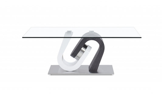 White and Dark Grey Two Tone Ultra modern Coffee Table with Glass Top By Homeroots | Coffee Tables | Modishstore