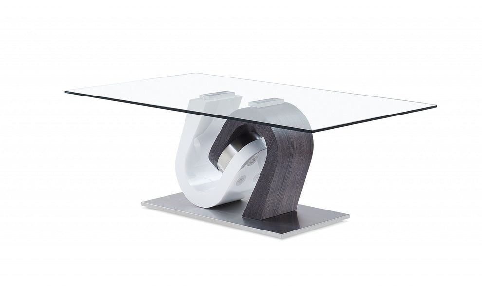 White and Dark Grey Two Tone Ultra modern Coffee Table with Glass Top By Homeroots | Coffee Tables | Modishstore - 2
