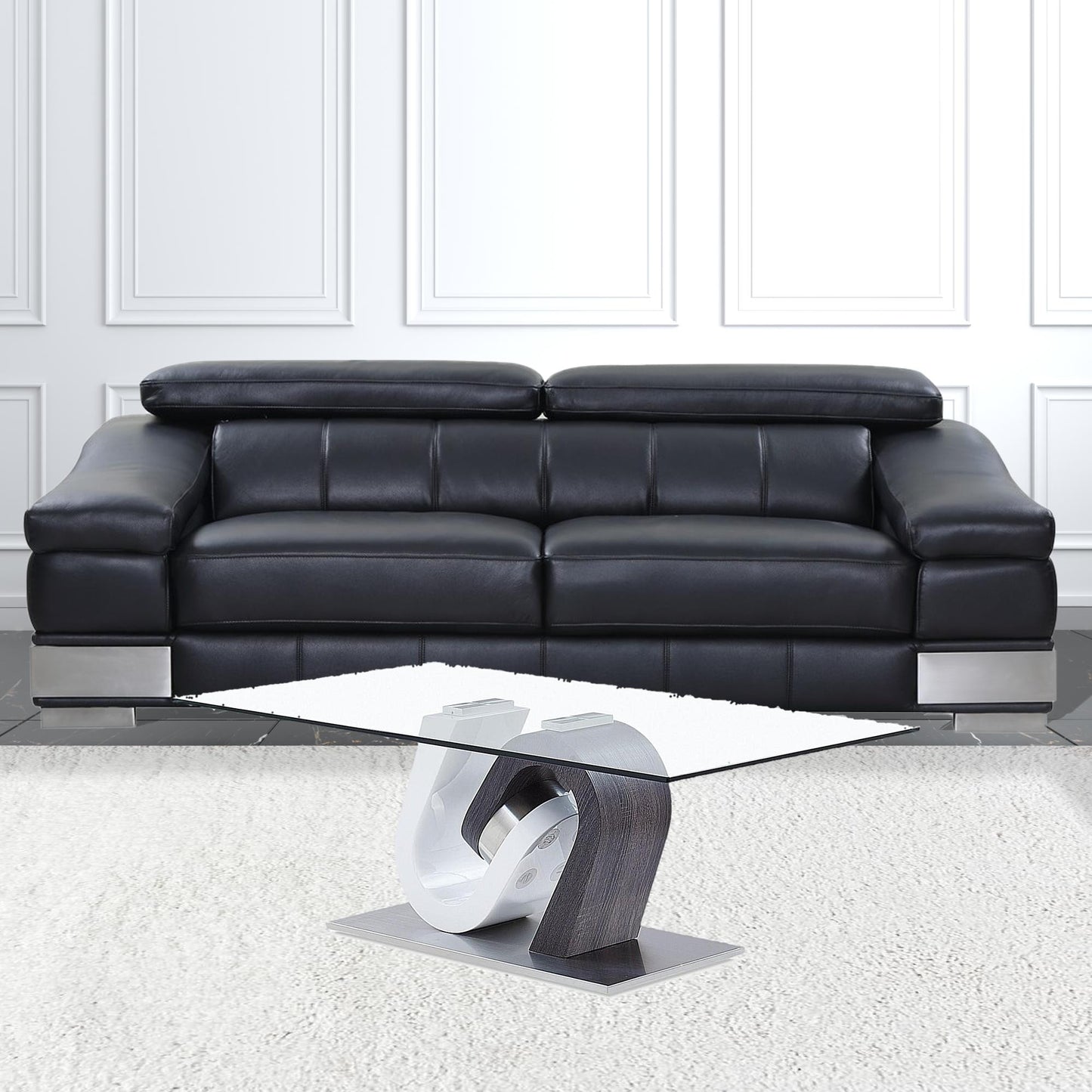 White and Dark Grey Two Tone Ultra modern Coffee Table with Glass Top By Homeroots | Coffee Tables | Modishstore - 3