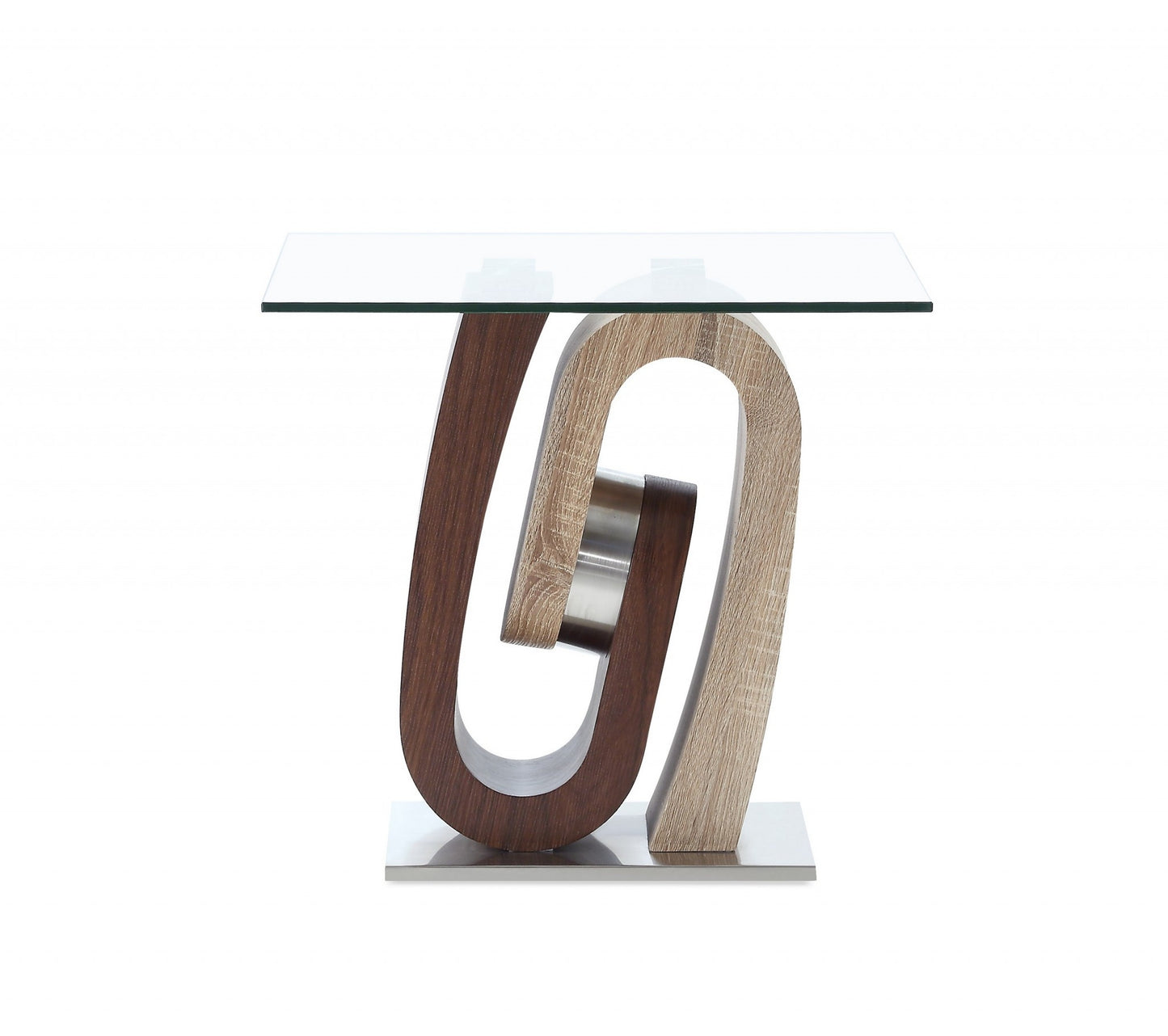 Oak and Walnut Ultra modern End Table with Glass top By Homeroots | End Tables | Modishstore