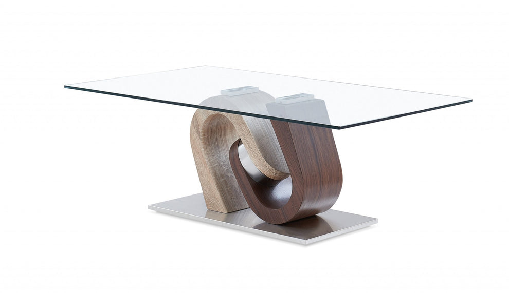 Oak and Walnut Ultra modern Glass top Coffee Table By Homeroots | Coffee Tables | Modishstore - 2