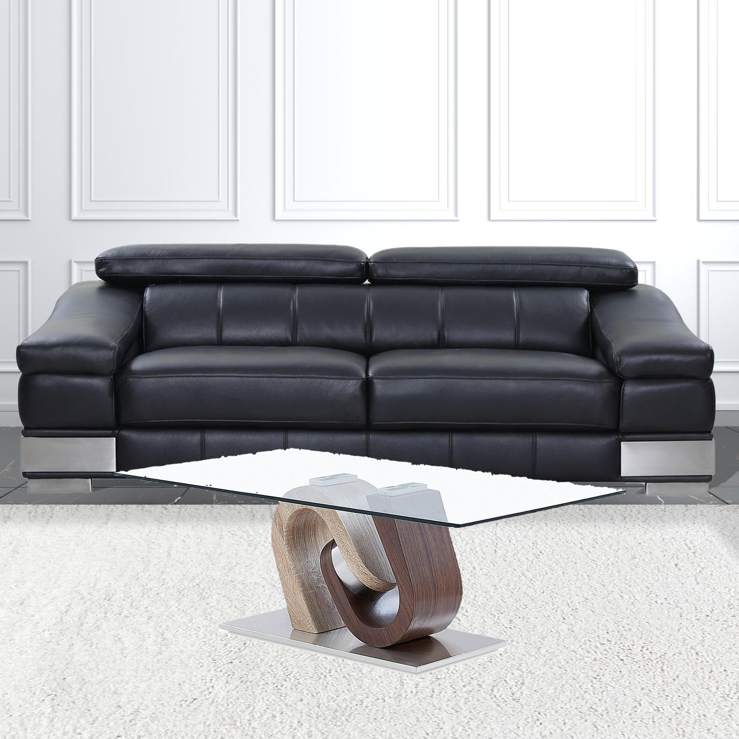 Oak and Walnut Ultra modern Glass top Coffee Table By Homeroots | Coffee Tables | Modishstore - 4