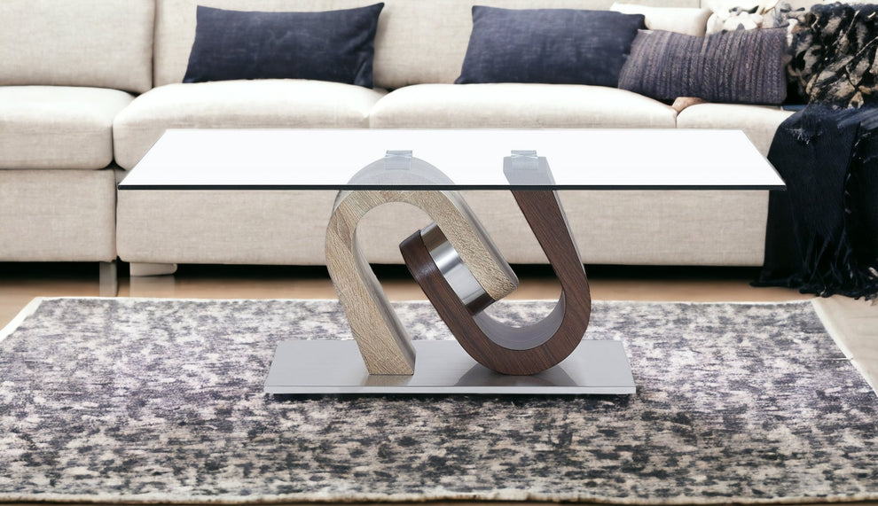 Oak and Walnut Ultra modern Glass top Coffee Table By Homeroots | Coffee Tables | Modishstore - 3