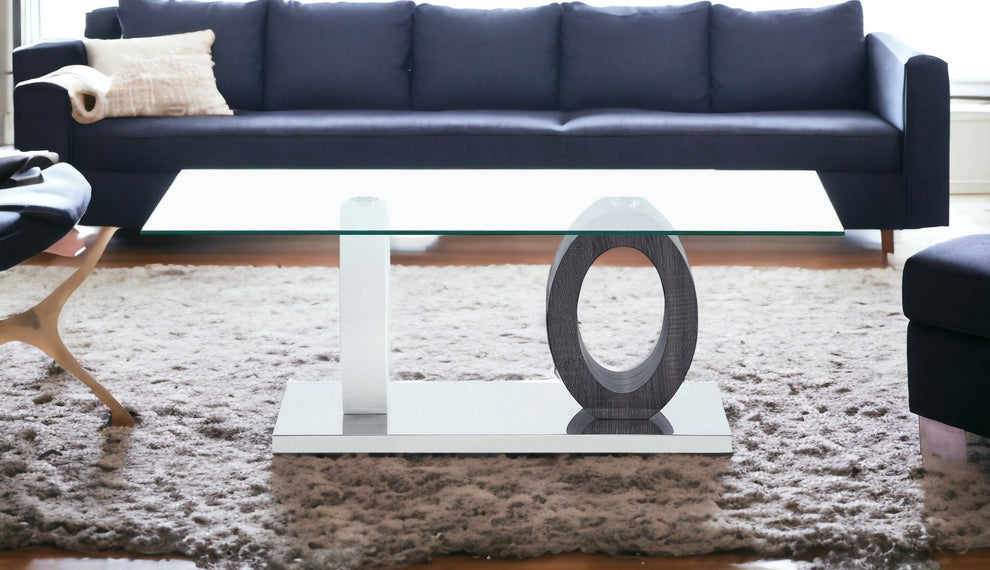 White and Grey Glass top Cocktail Table By Homeroots | Coffee Tables | Modishstore - 2