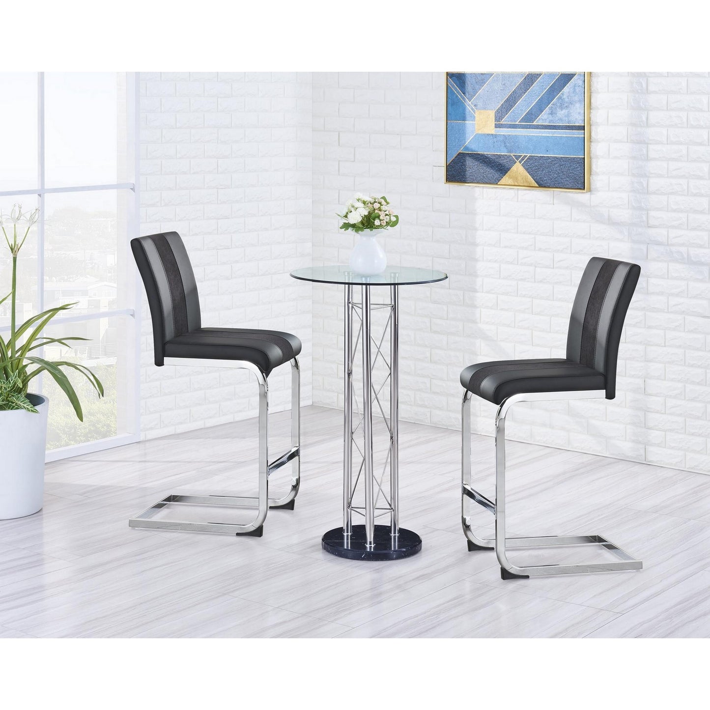 Silver metal chrome Glass top Bar Table By Homeroots | Bar Tables | Modishstore