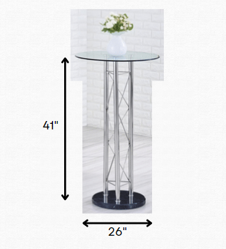 Silver metal chrome Glass top Bar Table By Homeroots | Bar Tables | Modishstore - 3