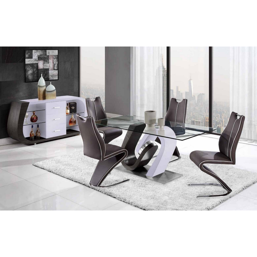White And Grey Tone Geometrical Base With Rectangular Glass Top Dining Table By Homeroots | Dining Tables | Modishstore - 2