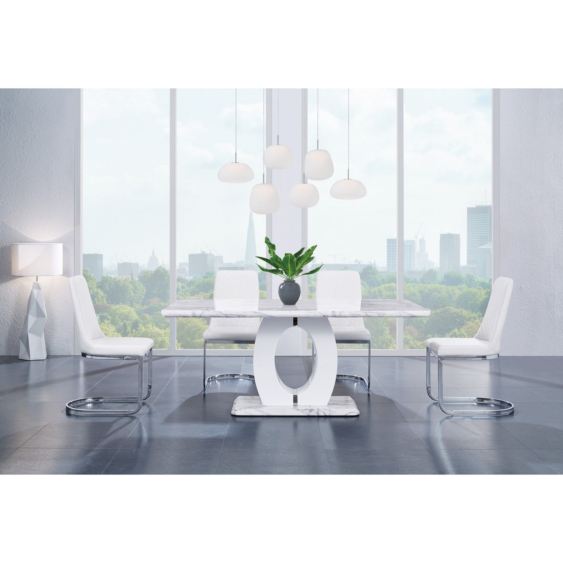 White Tone Oval Style Marble Top And Base Dining Table By Homeroots | Dining Tables | Modishstore