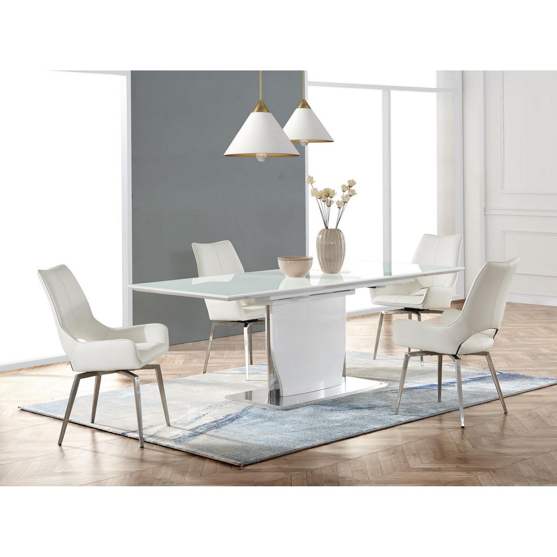 White Tone With Pedestal Style Base Dining Table By Homeroots | Dining Tables | Modishstore - 2