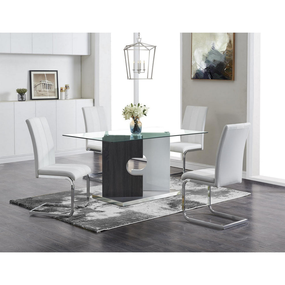 Contemporary Puzzle Gray And White Double Base Glass Dining Table By Homeroots | Dining Tables | Modishstore - 2