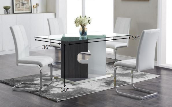 Contemporary Puzzle Gray And White Double Base Glass Dining Table By Homeroots | Dining Tables | Modishstore - 5