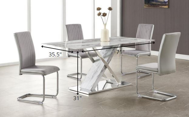 Elegant Marble Glass Top Dining Table With X Base Stainless Steel Accents By Homeroots | Dining Tables | Modishstore - 4