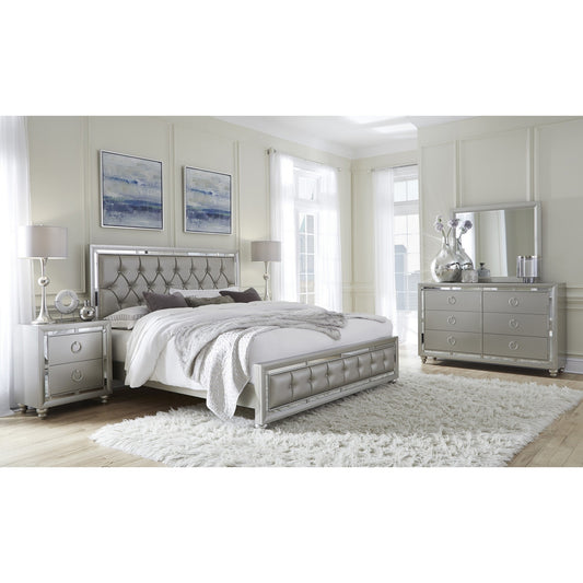 Silver Champagne Tone Full Bed Padded Headboard Padded Footboard Mirror Trim Accents By Homeroots | Beds | Modishstore