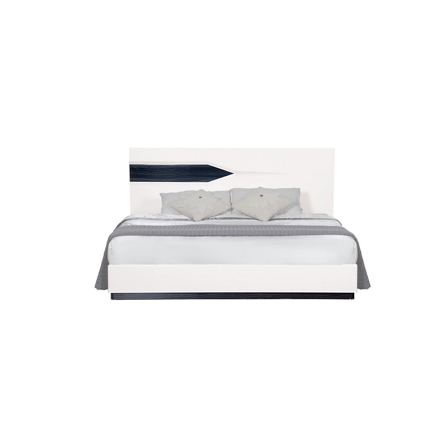 White Tone Quekingen Bed With Dark Grey Zebrano Details On Headboard And Bottom Rail Accent By Homeroots | Beds | Modishstore