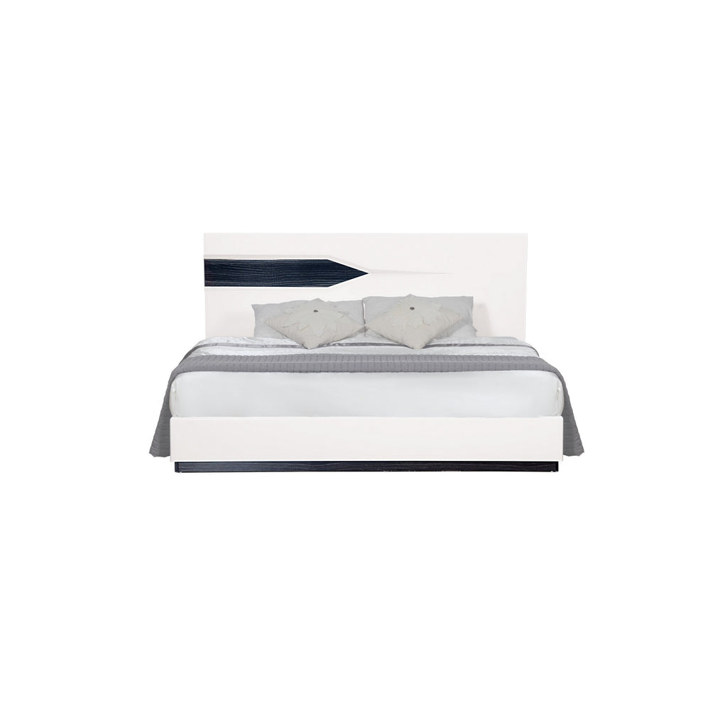 White Tone Quekingen Bed With Dark Grey Zebrano Details On Headboard And Bottom Rail Accent By Homeroots | Beds | Modishstore - 2