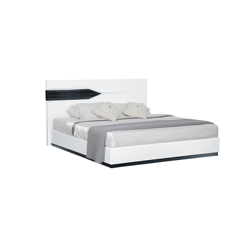 White Tone Quekingen Bed With Dark Grey Zebrano Details On Headboard And Bottom Rail Accent By Homeroots | Beds | Modishstore - 3