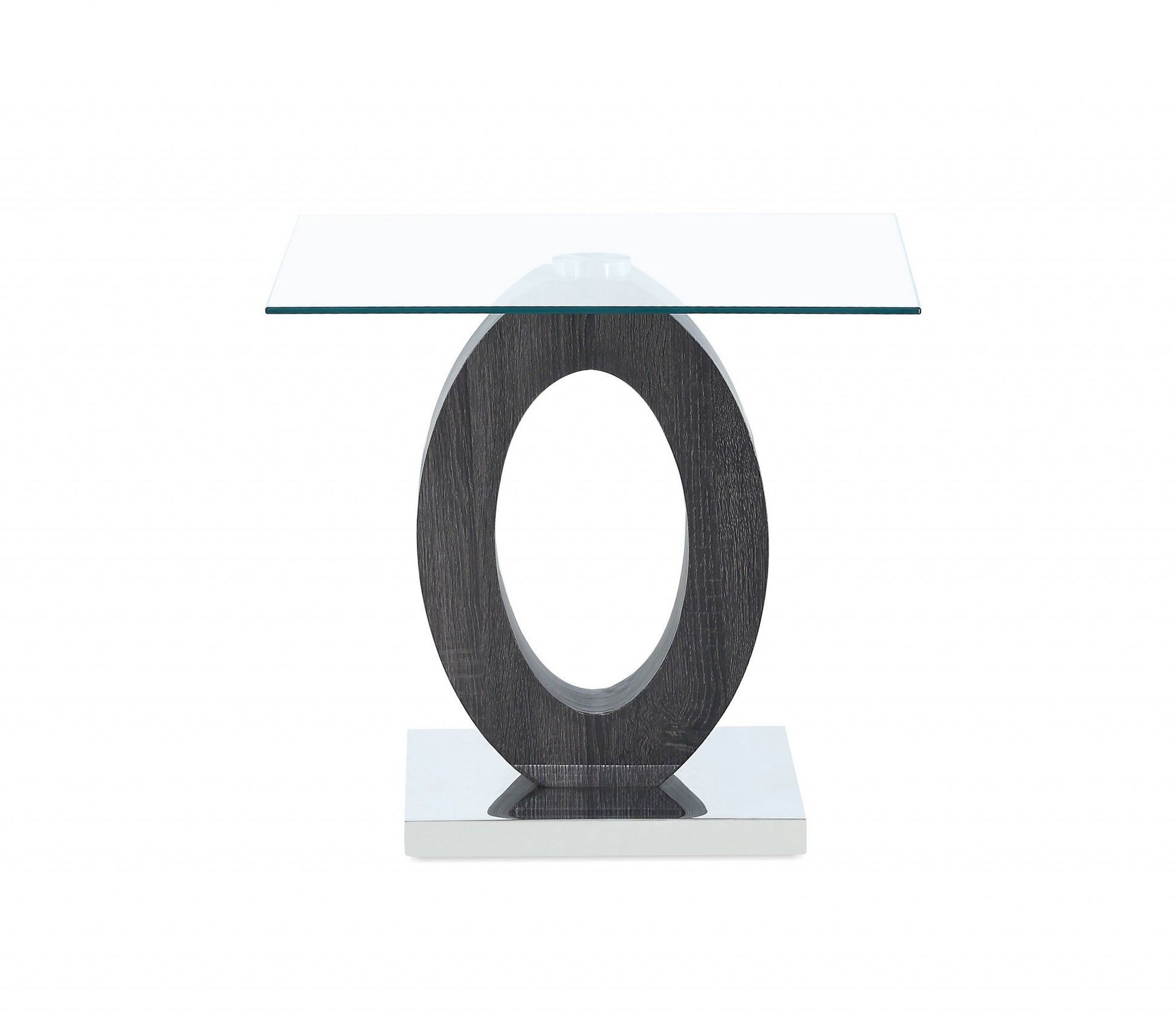 Grey Tone Oval Design Support End Table with Glass Top By Homeroots | End Tables | Modishstore