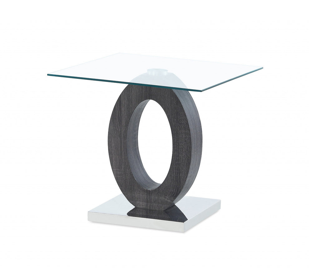 Grey Tone Oval Design Support End Table with Glass Top By Homeroots | End Tables | Modishstore - 2
