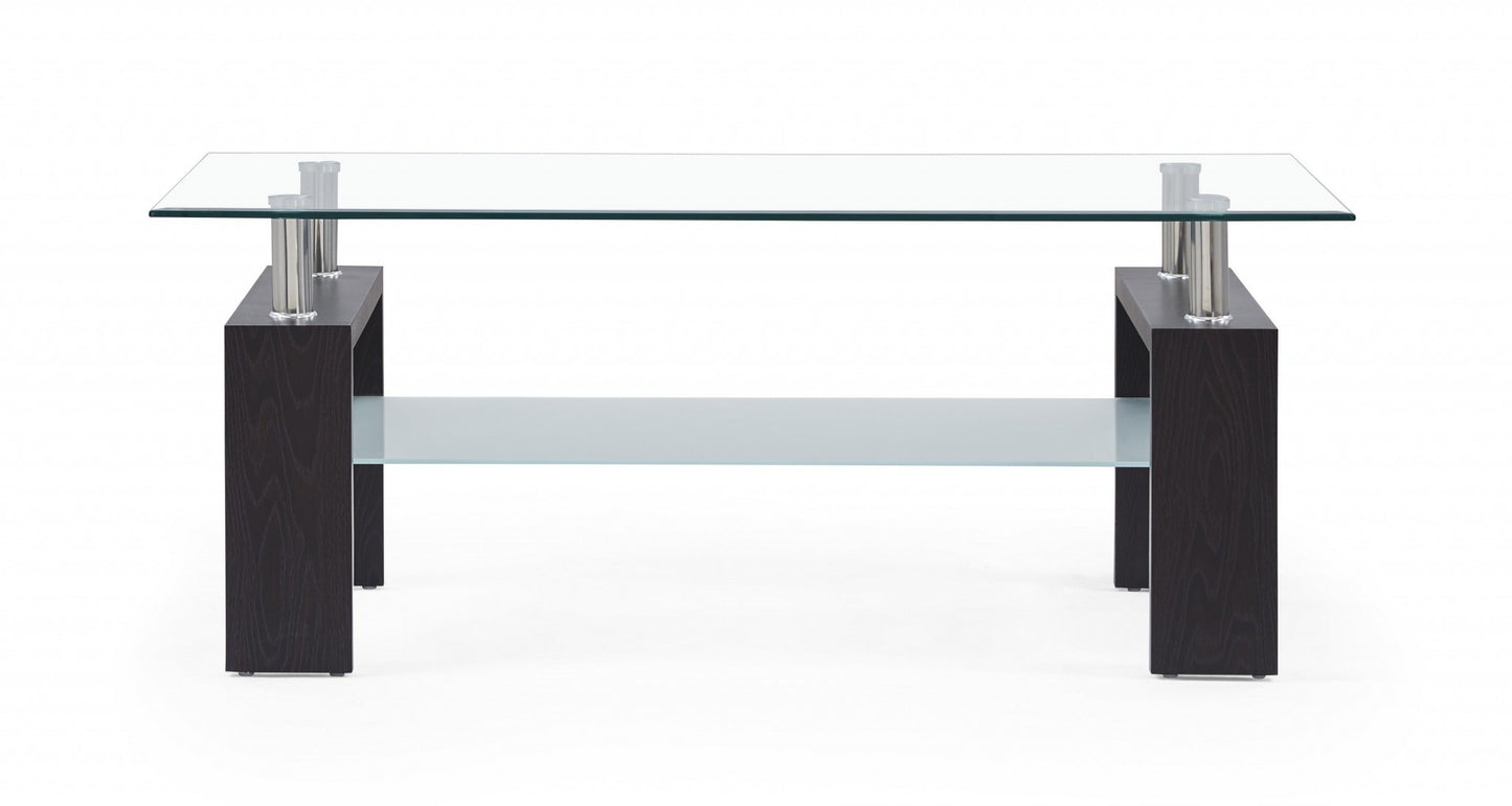 Dark Walnut legs Coffee Table with Rectangular Clear Glass Top By Homeroots | Coffee Tables | Modishstore - 3