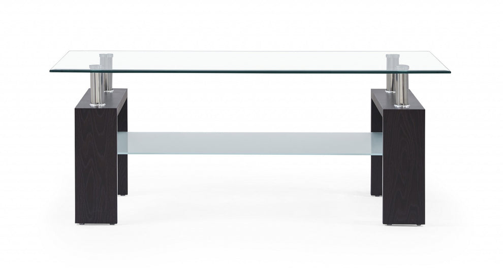 Dark Walnut legs Coffee Table with Rectangular Clear Glass Top By Homeroots | Coffee Tables | Modishstore - 3