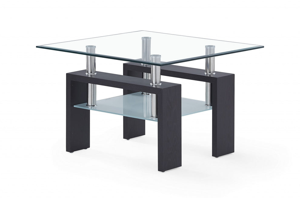 Dark Walnut legs End Table with Rectangular Clear Glass Top By Homeroots | End Tables | Modishstore - 2