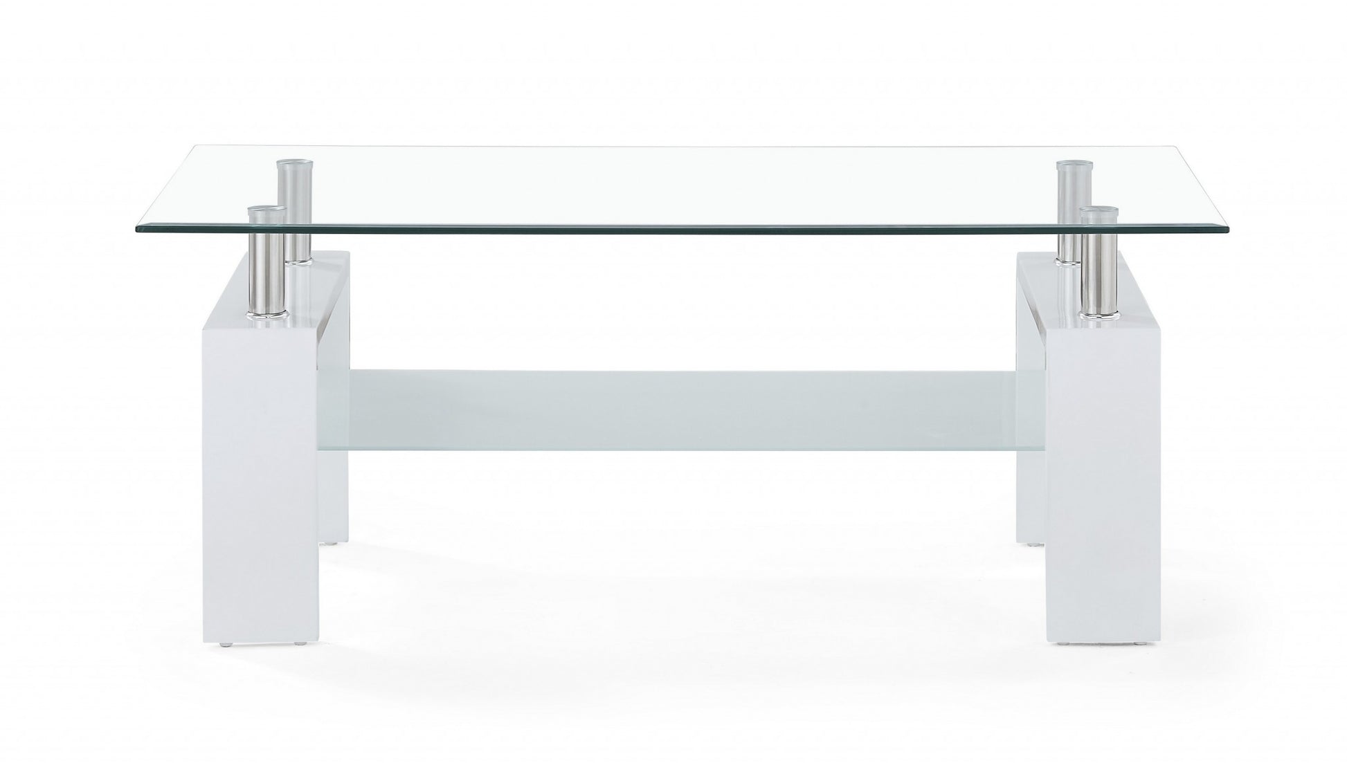 White glossy leg Coffee Table with Rectangular Clear Glass Top By Homeroots | Coffee Tables | Modishstore