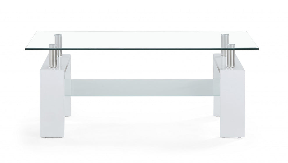White glossy leg Coffee Table with Rectangular Clear Glass Top By Homeroots | Coffee Tables | Modishstore - 3
