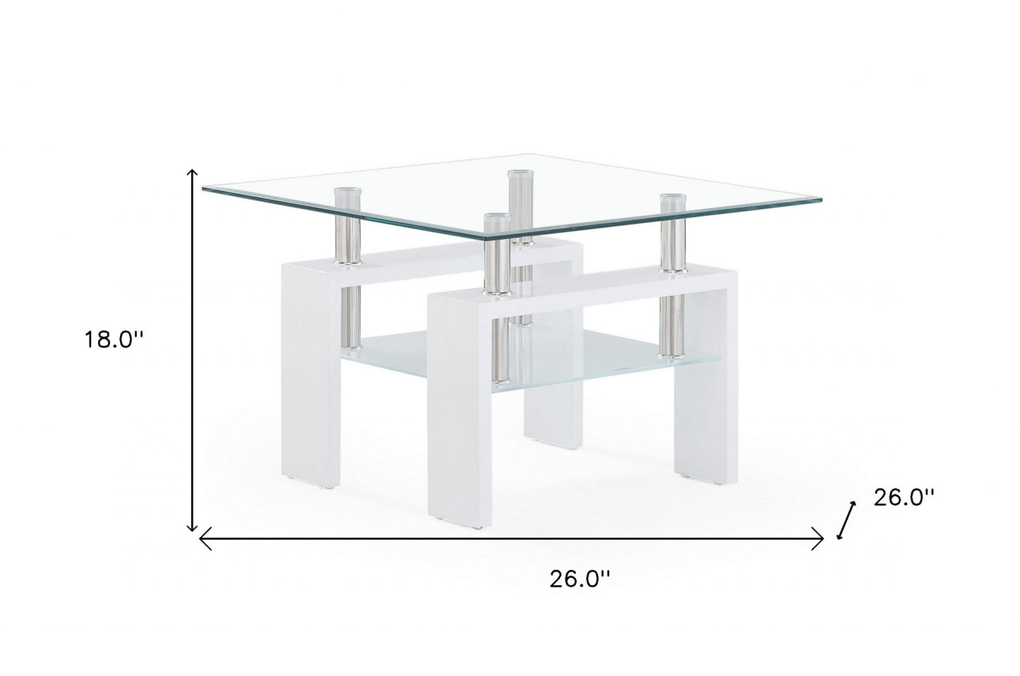 White glossy leg End Table with Rectangular Clear Glass Top By Homeroots