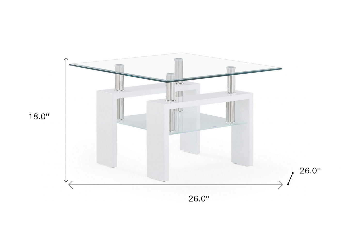 White glossy leg End Table with Rectangular Clear Glass Top By Homeroots | End Tables | Modishstore