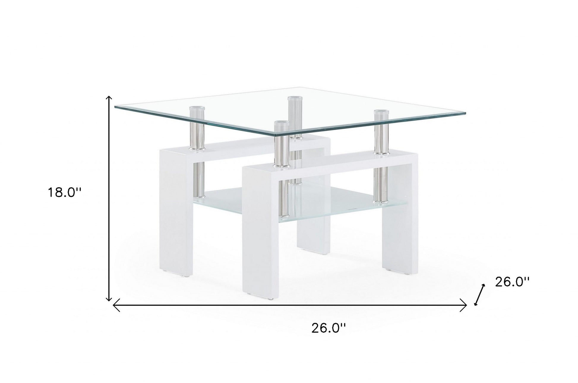 White glossy leg End Table with Rectangular Clear Glass Top By Homeroots | End Tables | Modishstore
