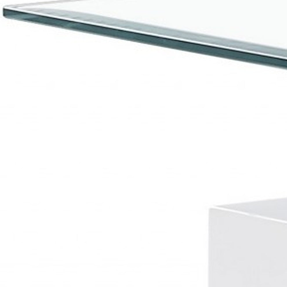 White glossy leg End Table with Rectangular Clear Glass Top By Homeroots | End Tables | Modishstore - 4