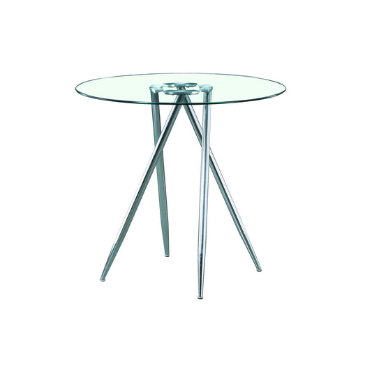 Chrome Metal Legs Bar Table with Round Tempered Glass Top By Homeroots