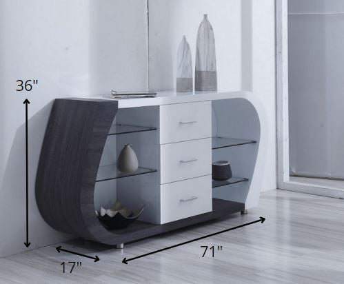 White And Grey Multi Tone Buffet With 3 Drawers By Homeroots | Sideboards | Modishstore - 5