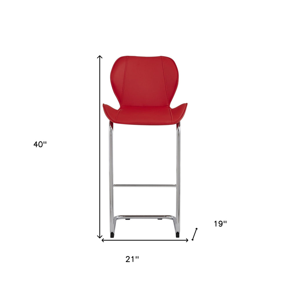Set Of 4 Modern Red Barstools With Chrome Legs By Homeroots | Bar Stools | Modishstore - 7