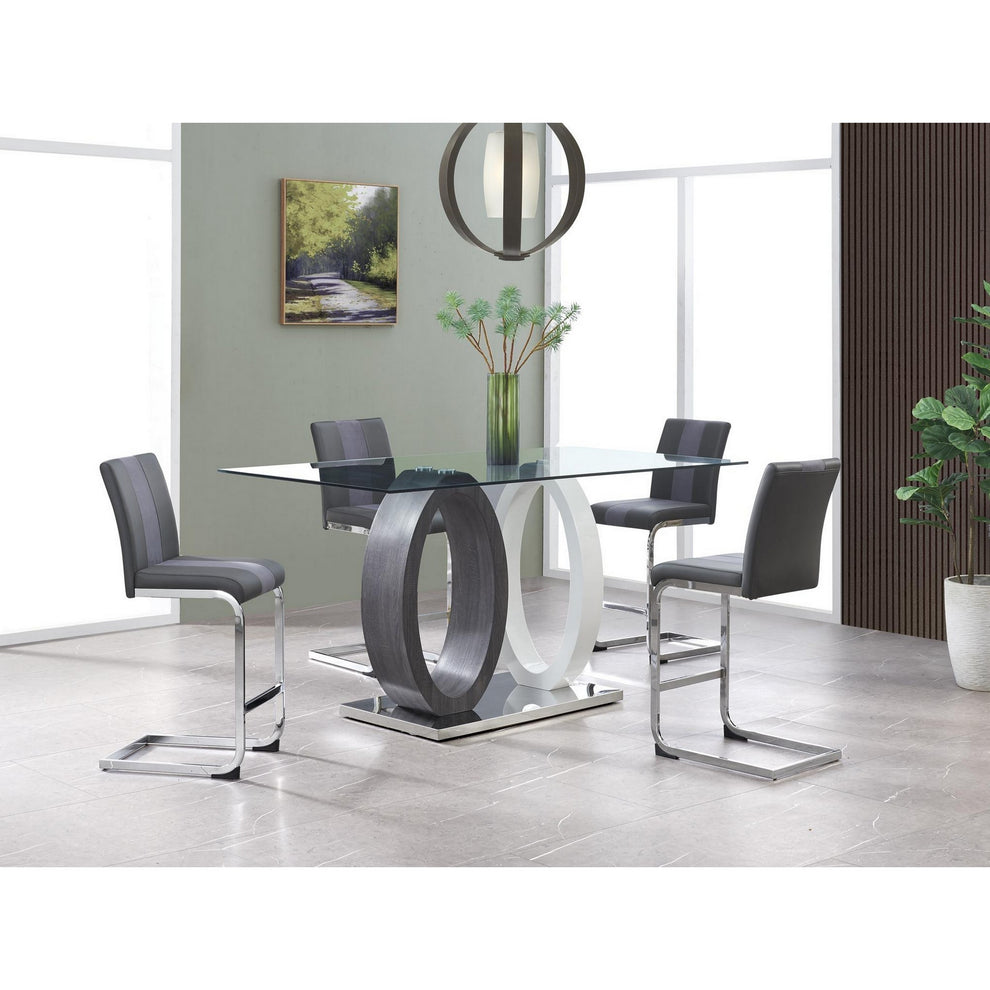 Set Of 4 Grey Two Tone Barstools With Silver Tone Metal Base By Homeroots | Bar Stools | Modishstore - 7