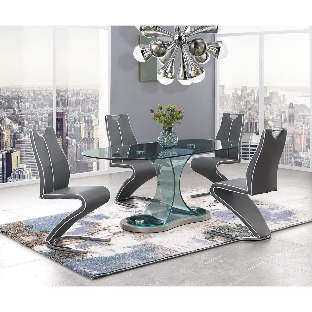 Set Of 2 Grey And White Z Style Design Dining Chairs With Metalic Base And Seat Back Handle By Homeroots | Dining Chairs | Modishstore