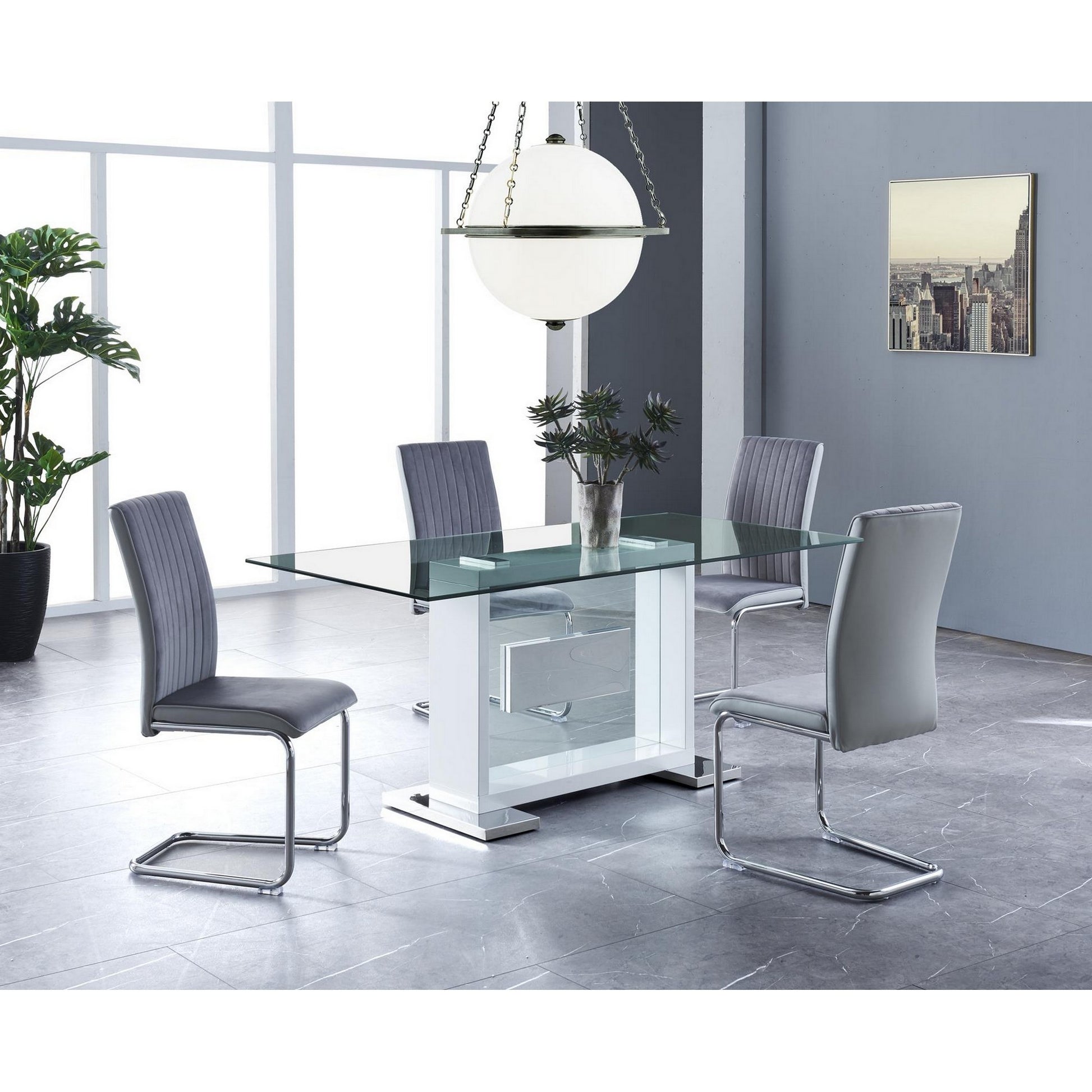 Set Of 4 Two Tone Grey And Chrome Dining Chairs By Homeroots | Dining Chairs | Modishstore