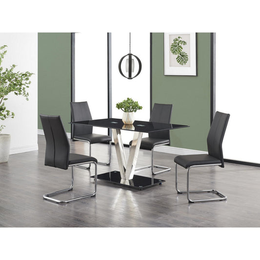 Set Of 4 Modern Black Dining Chairs With Chrome Metal Base By Homeroots | Dining Chairs | Modishstore