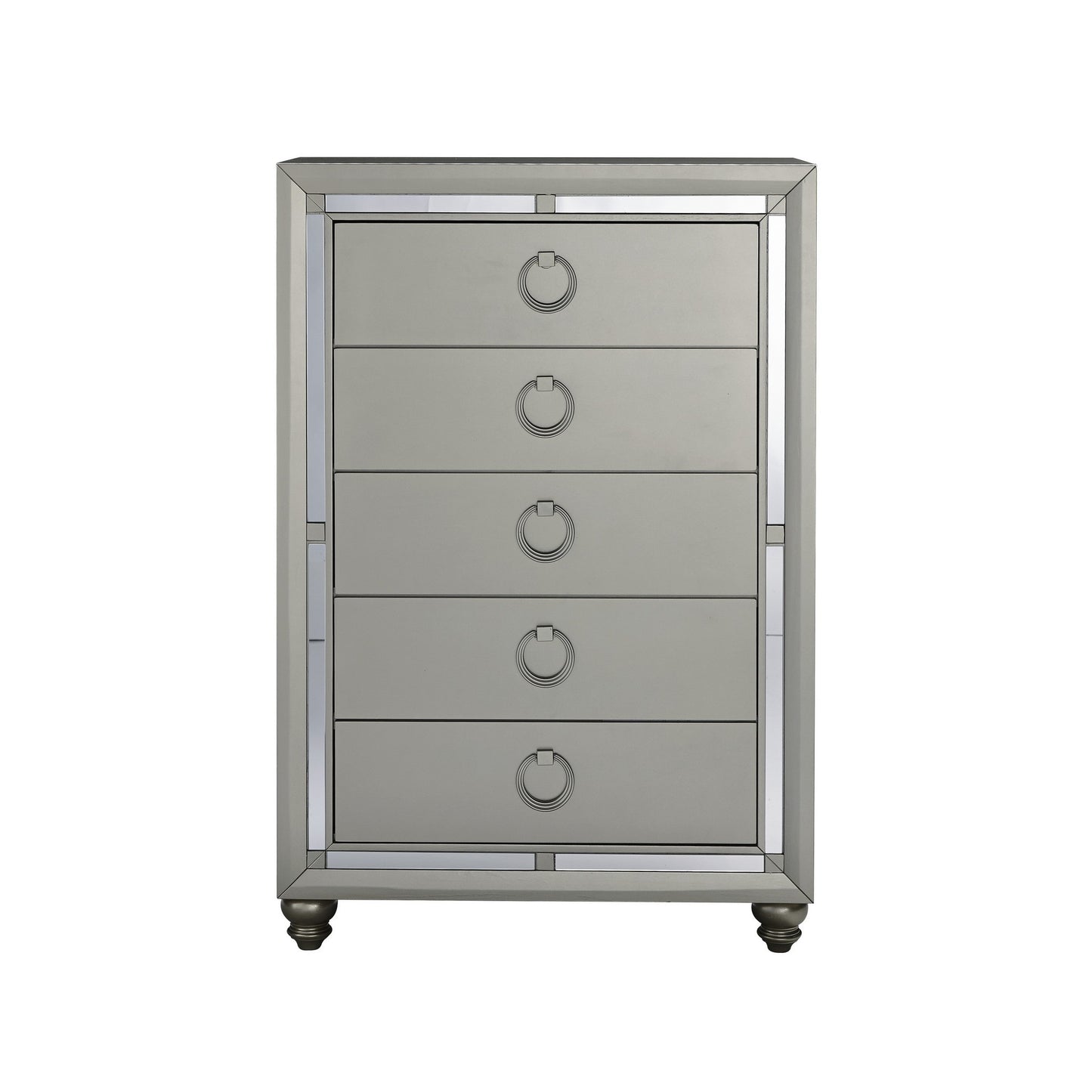 Silver Champagne Tone Chest With Mirror Trim Accent 5 Drawers By Homeroots