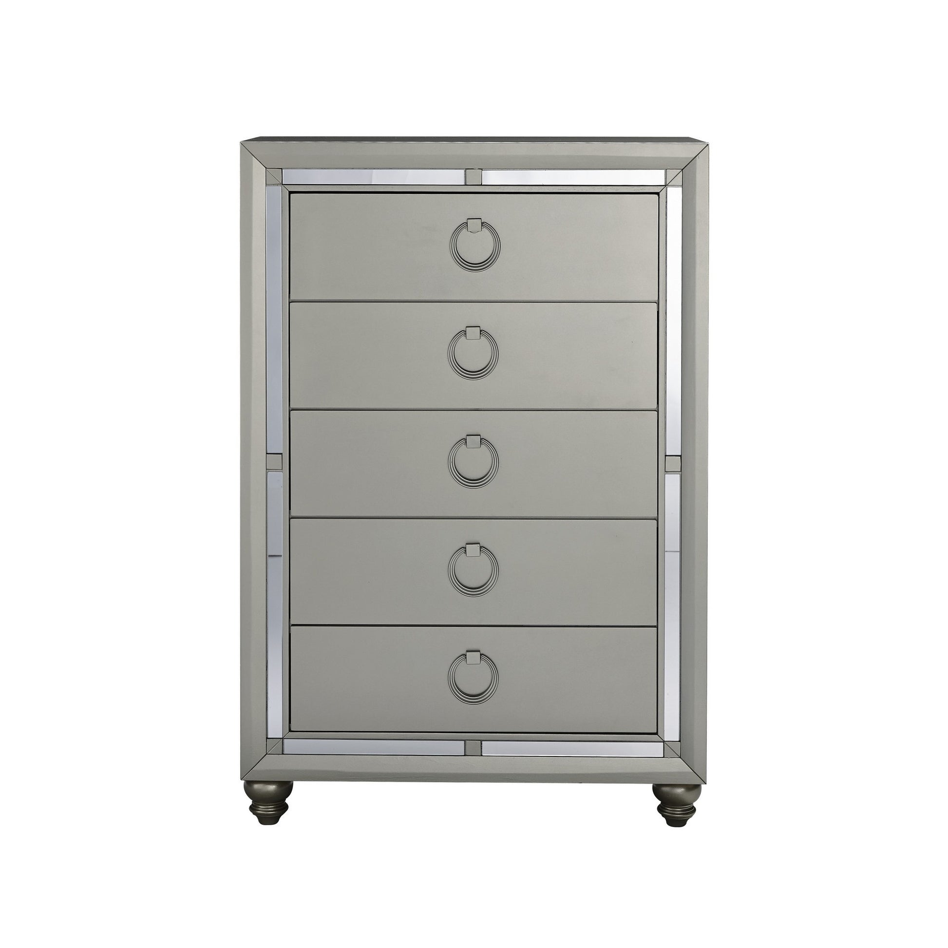 Silver Champagne Tone Chest With Mirror Trim Accent 5 Drawers By Homeroots | Dressers | Modishstore