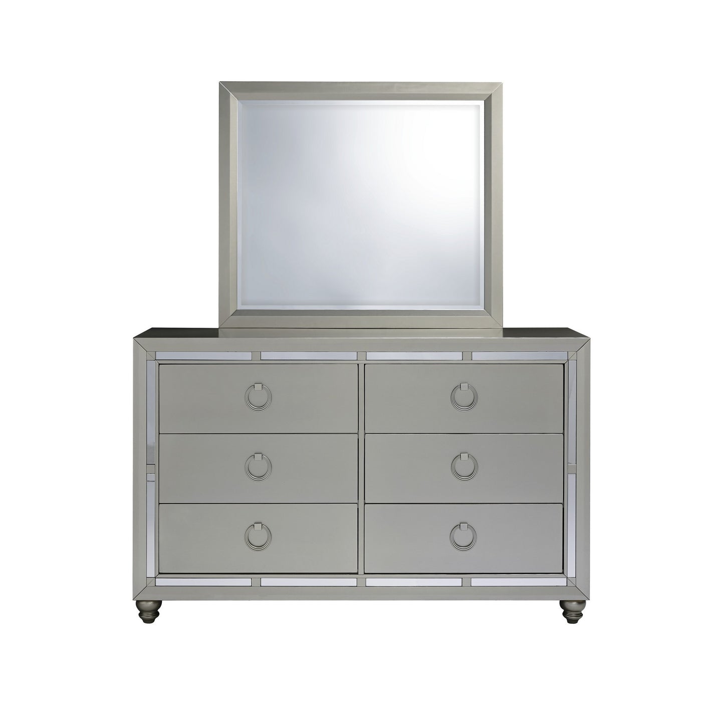 Silver Champagne Tone Dresser With Mirror Trim Accent 6 Drawers By Homeroots | Dressers | Modishstore - 2