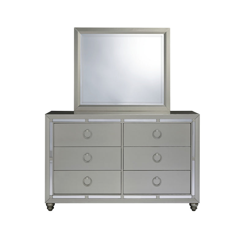 Silver Champagne Tone Dresser With Mirror Trim Accent 6 Drawers By Homeroots | Dressers | Modishstore