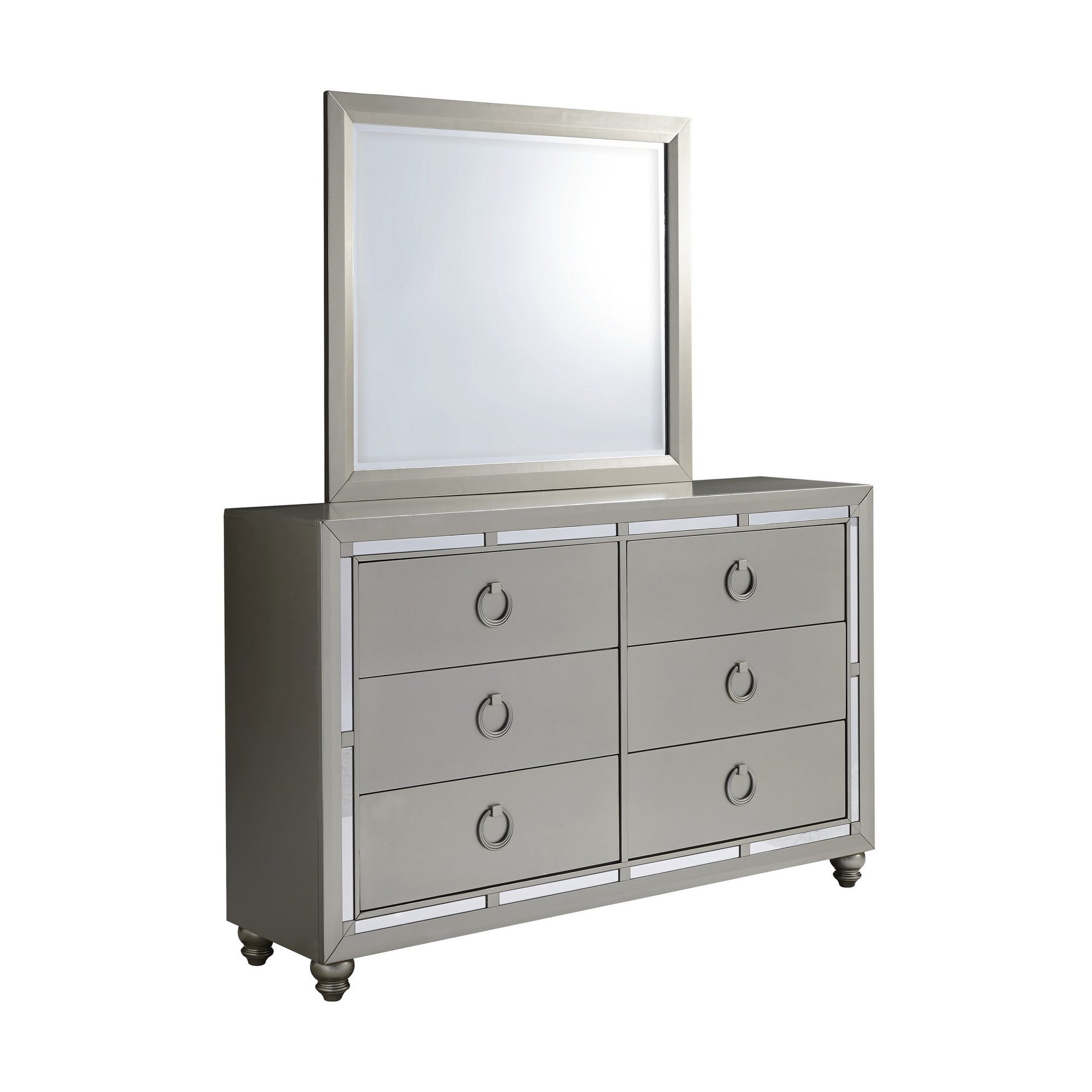 Silver Champagne Tone Dresser With Mirror Trim Accent 6 Drawers By Homeroots | Dressers | Modishstore - 3