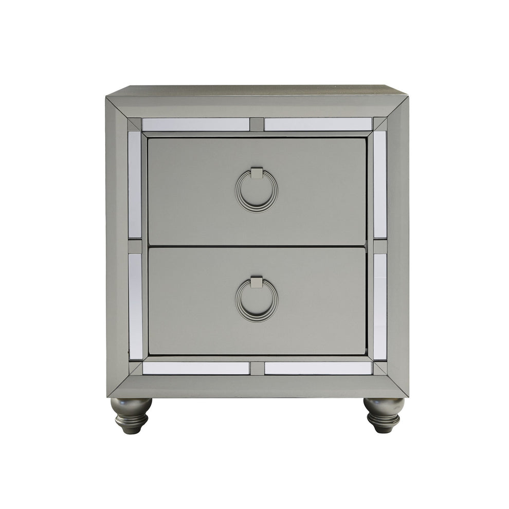 Silver Champagne Tone Nightstand With 2 Drawer Mirror Trim Accent By Homeroots | Nightstands | Modishstore - 2