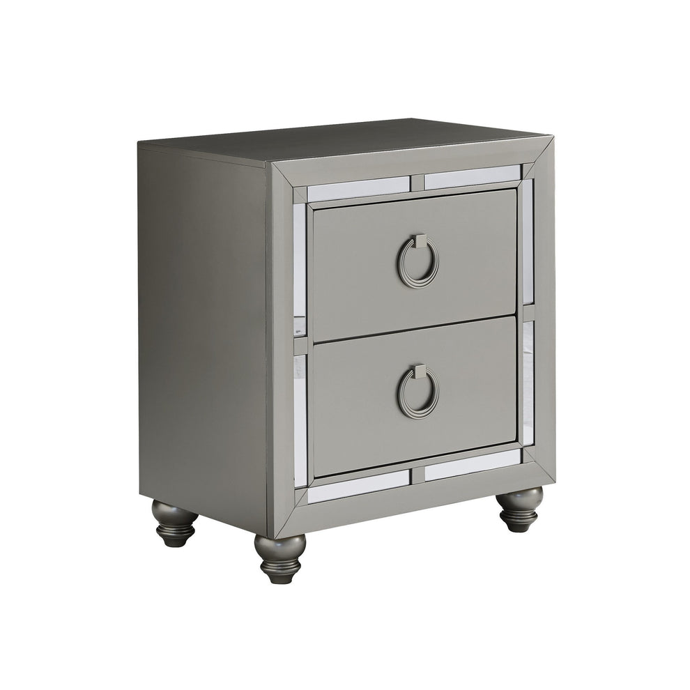 Silver Champagne Tone Nightstand With 2 Drawer Mirror Trim Accent By Homeroots | Nightstands | Modishstore - 3