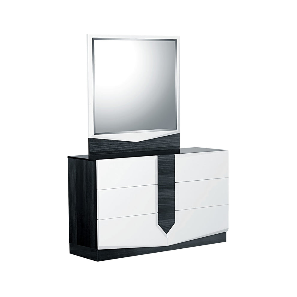 White and Grey Mirror with Rectangular Wood Trim By Homeroots | Mirrors | Modishstore - 2