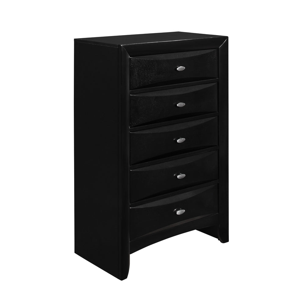 Black Chest With 5 Chambared Drawer By Homeroots | Dressers | Modishstore - 3